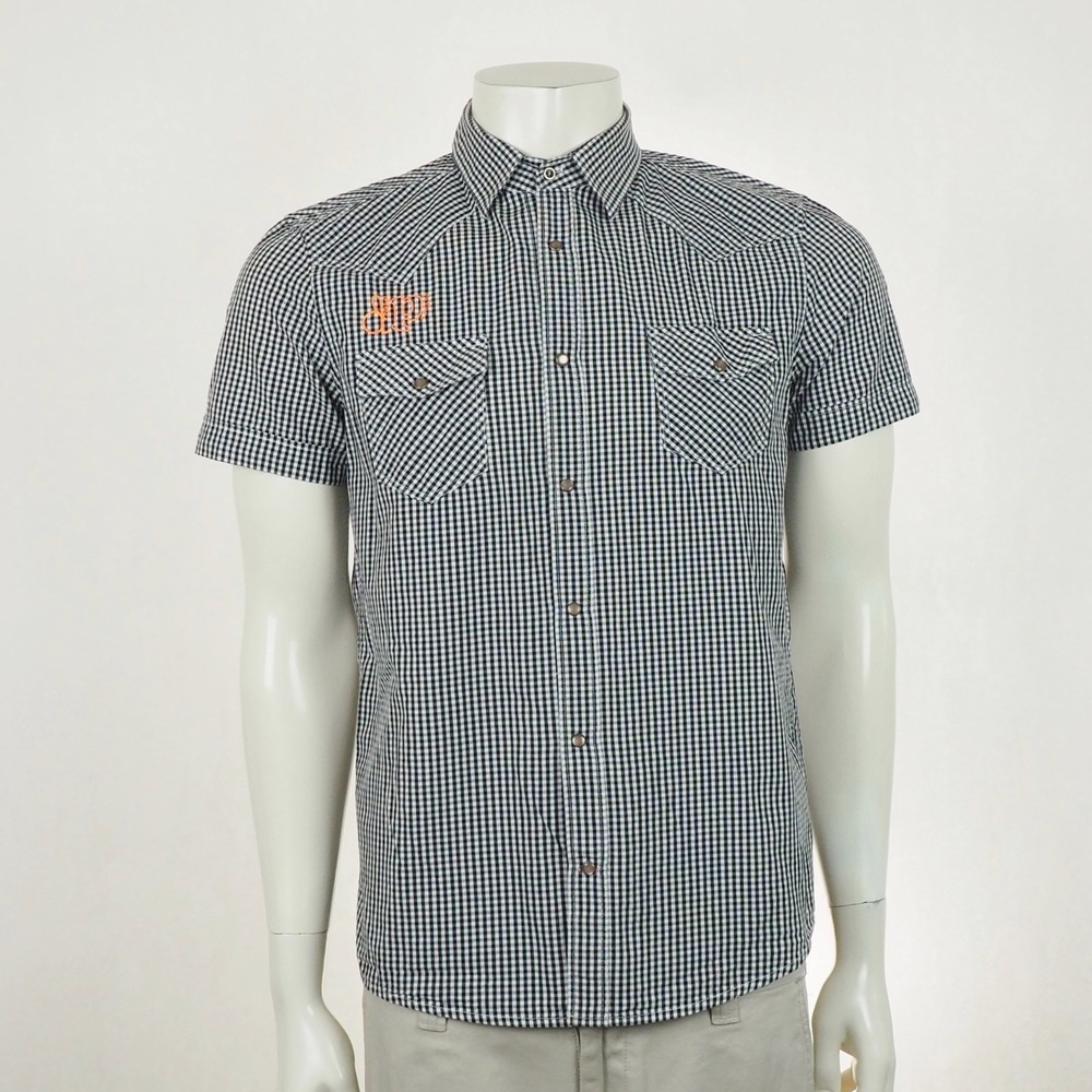Diesel Pearl Snap Western Shirt Mens Large Black Plaid Gingham Proud To Be Dirty